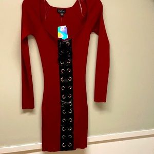 NWT red lace up sweater dress size large (juniors)